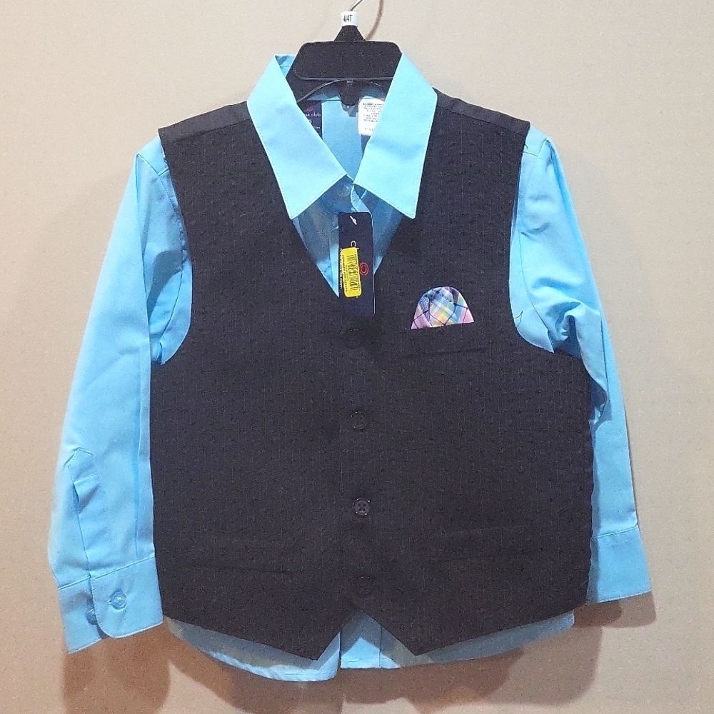 NWT Boys Dress up shirt, vest & pocket square Size 5. Dillard's Class Club